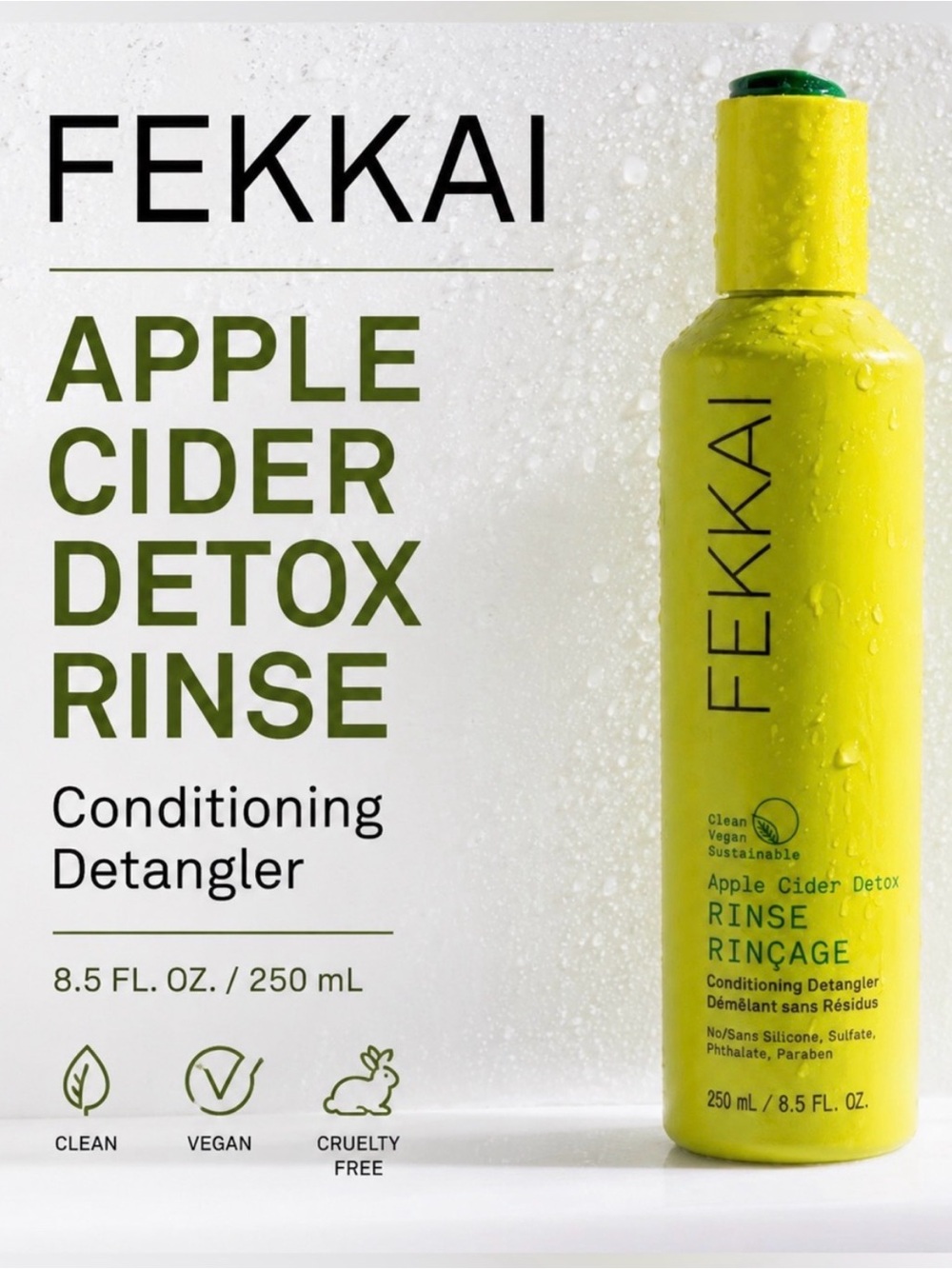 FEKKAI Apple Cider Detox Rinse Conditioning Detangler – 8.5 fl oz / 250 mL BNWOB